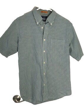 Men's Dockers Short Sleeve Shirt Sz M Blue Green Micro Plaid VGC Stain Defender